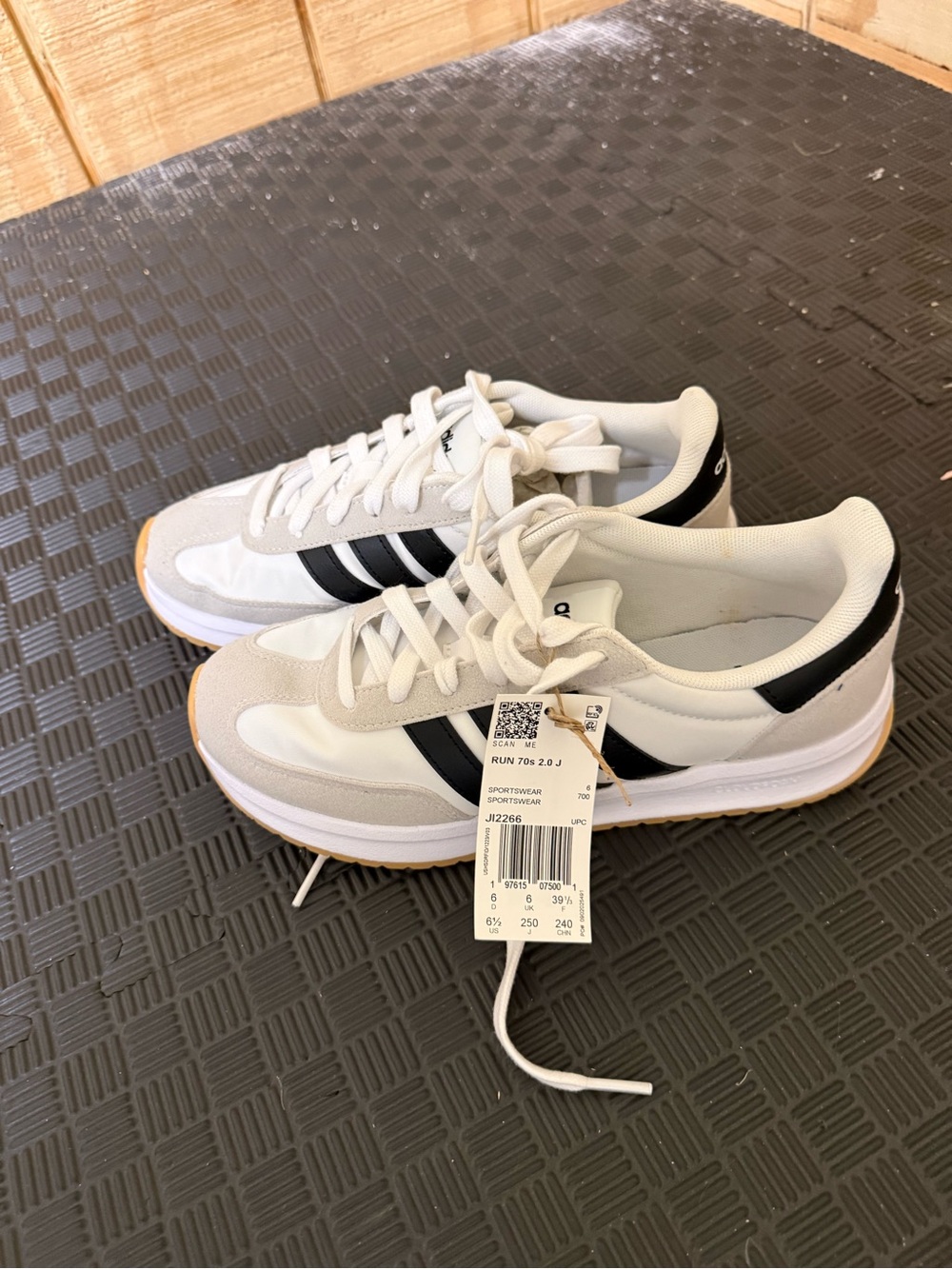 adidas Women’s Run 70s White with Black and Gum Sole